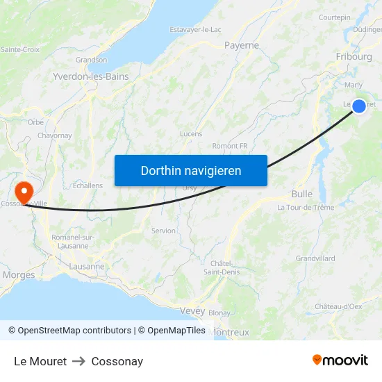 Le Mouret to Cossonay map