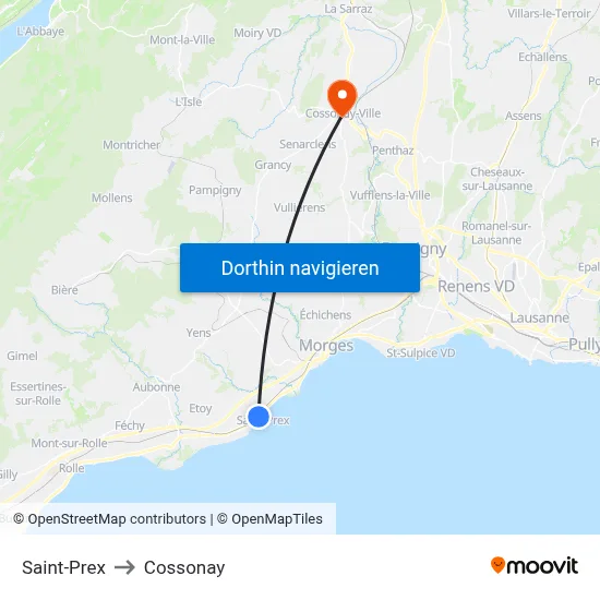 Saint-Prex to Cossonay map