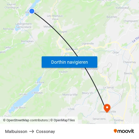 Malbuisson to Cossonay map