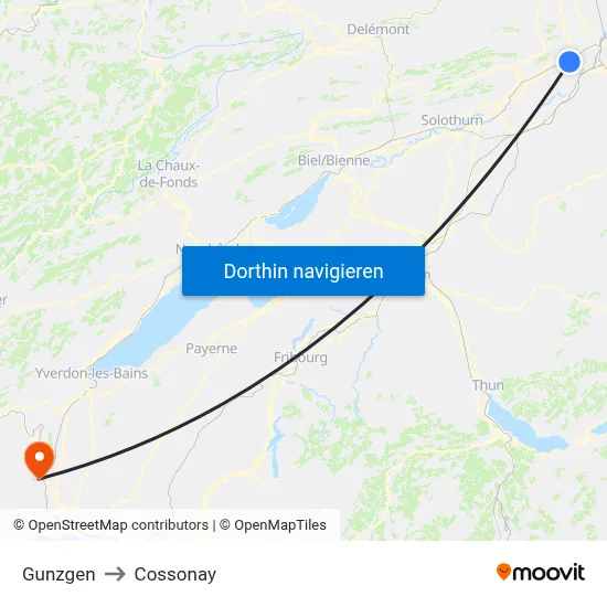Gunzgen to Cossonay map