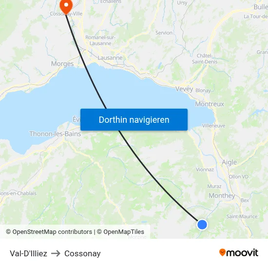 Val-D'Illiez to Cossonay map