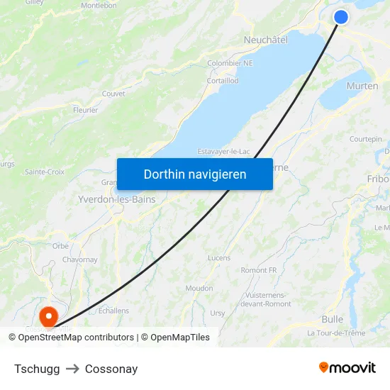 Tschugg to Cossonay map