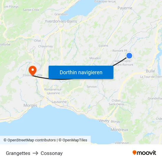 Grangettes to Cossonay map