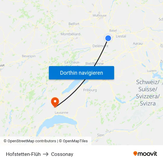 Hofstetten-Flüh to Cossonay map