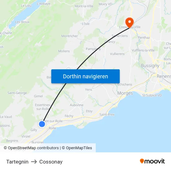Tartegnin to Cossonay map