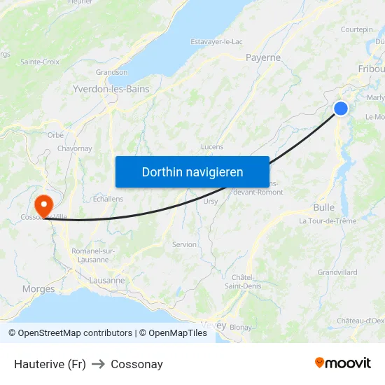 Hauterive (Fr) to Cossonay map