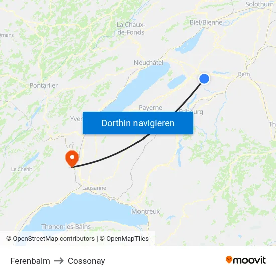 Ferenbalm to Cossonay map