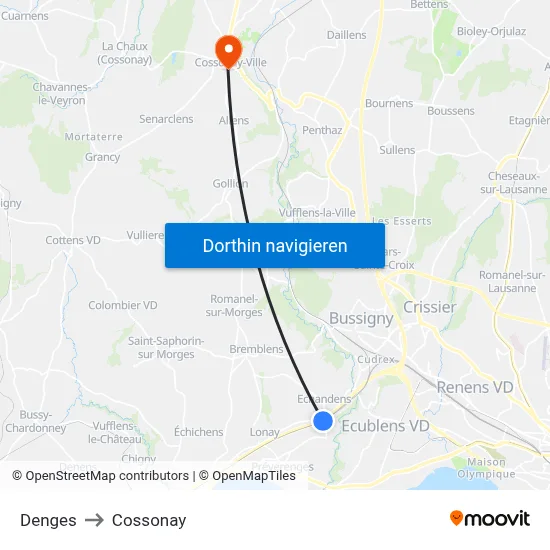 Denges to Cossonay map