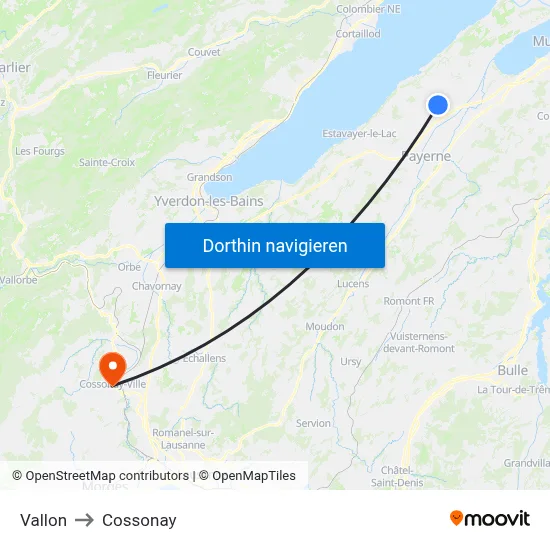 Vallon to Cossonay map