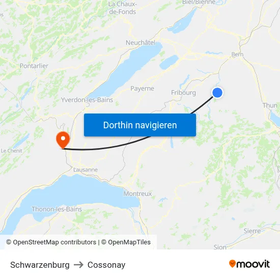Schwarzenburg to Cossonay map