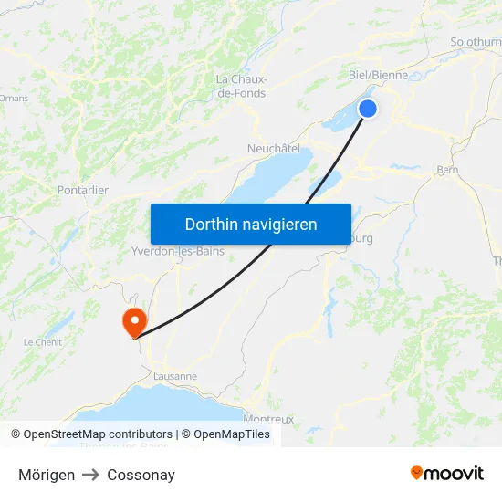 Mörigen to Cossonay map
