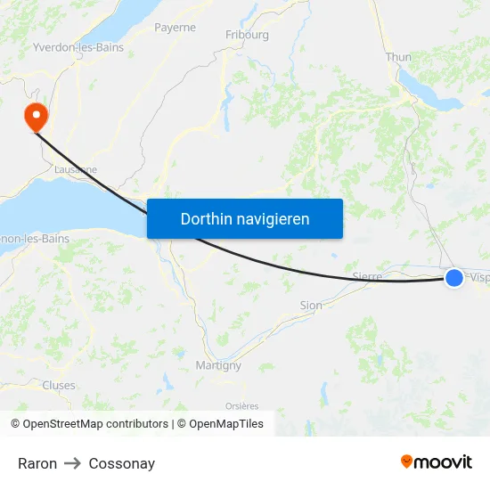 Raron to Cossonay map
