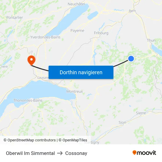 Oberwil Im Simmental to Cossonay map