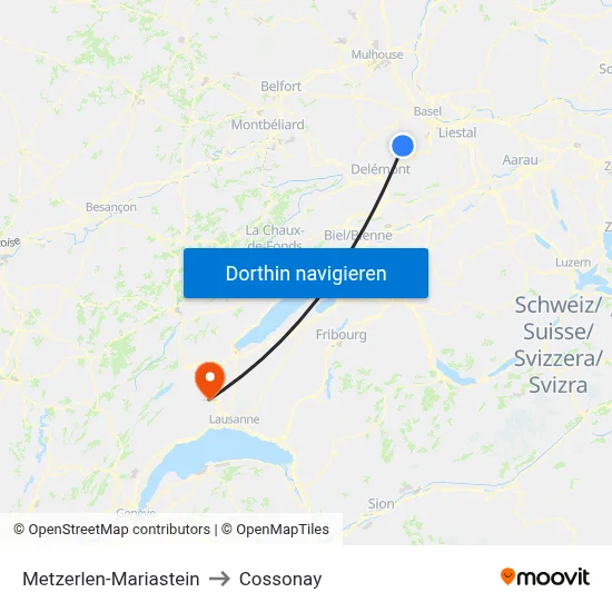 Metzerlen-Mariastein to Cossonay map