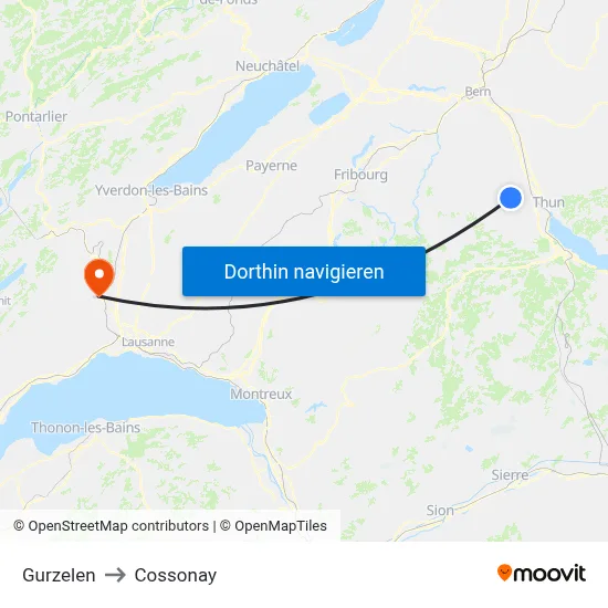 Gurzelen to Cossonay map