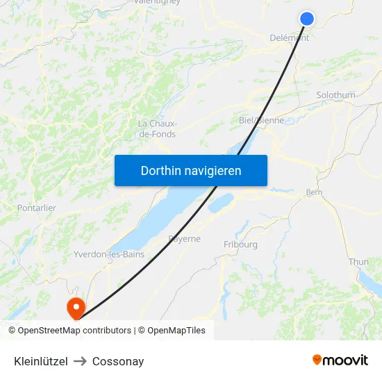 Kleinlützel to Cossonay map