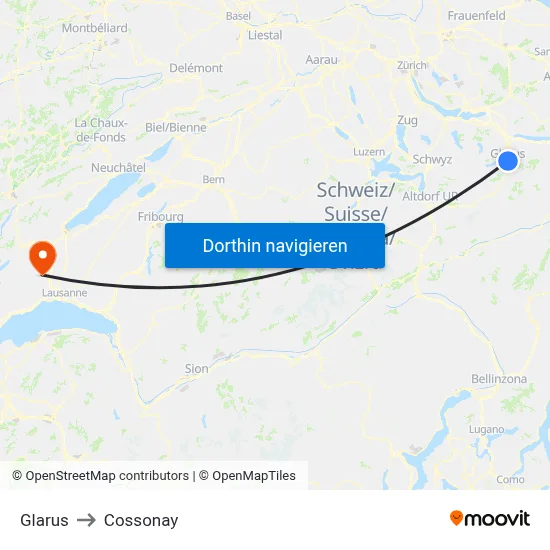 Glarus to Cossonay map
