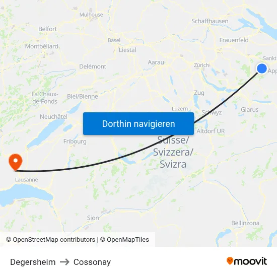Degersheim to Cossonay map