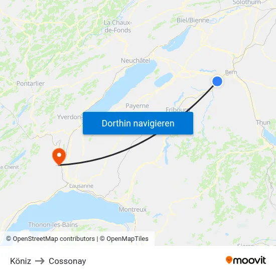 Köniz to Cossonay map