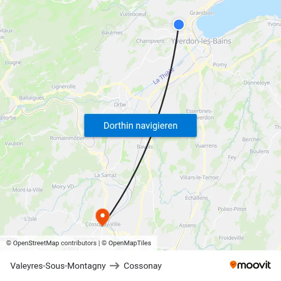 Valeyres-Sous-Montagny to Cossonay map