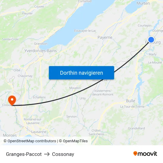 Granges-Paccot to Cossonay map