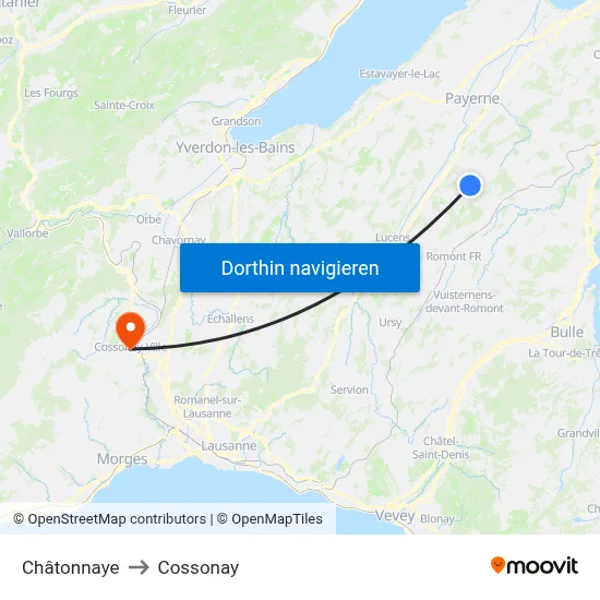 Châtonnaye to Cossonay map