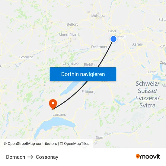 Dornach to Cossonay map
