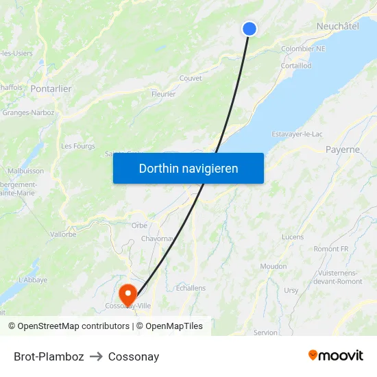 Brot-Plamboz to Cossonay map