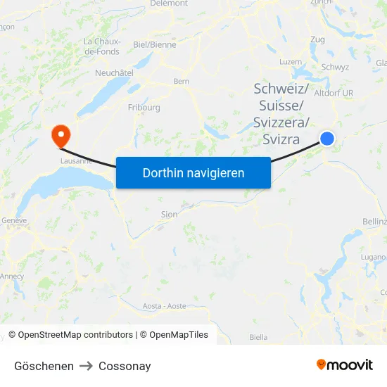 Göschenen to Cossonay map