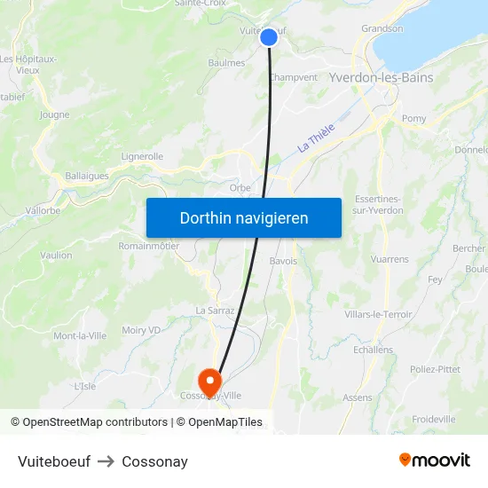 Vuiteboeuf to Cossonay map