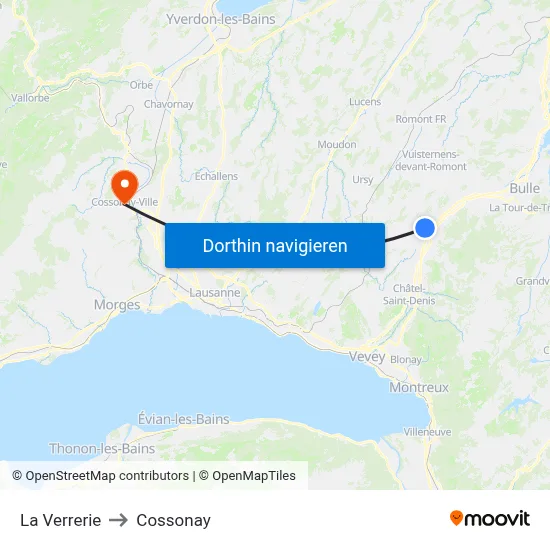 La Verrerie to Cossonay map
