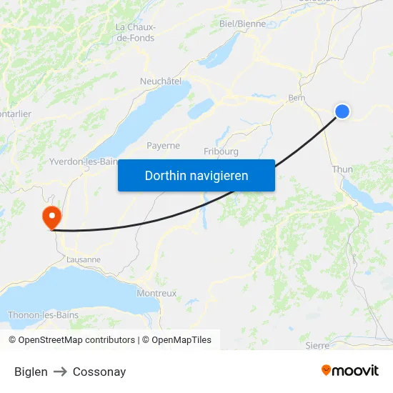 Biglen to Cossonay map