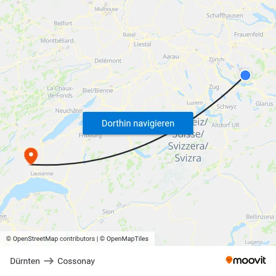 Dürnten to Cossonay map