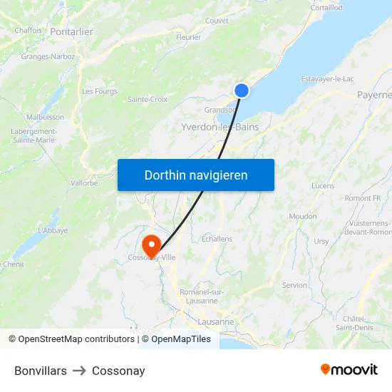 Bonvillars to Cossonay map