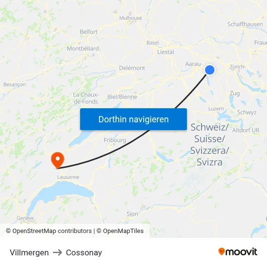 Villmergen to Cossonay map
