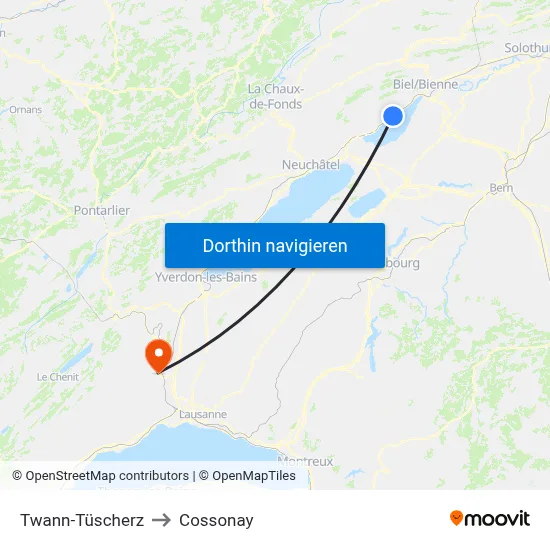Twann-Tüscherz to Cossonay map
