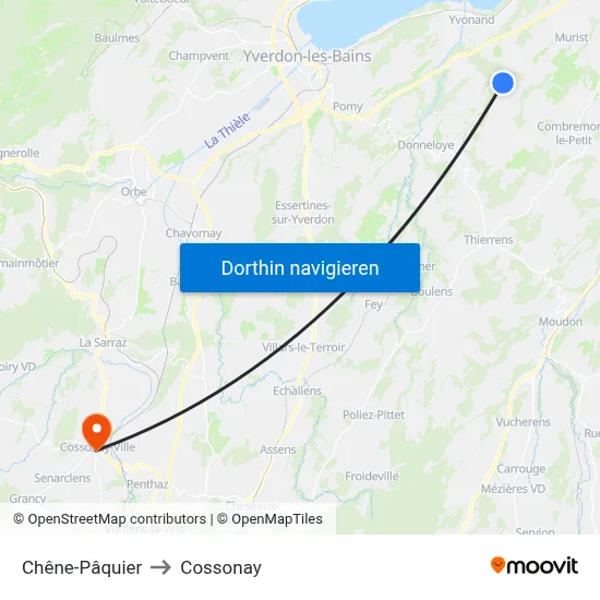 Chêne-Pâquier to Cossonay map