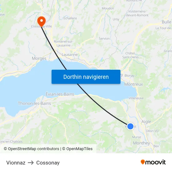 Vionnaz to Cossonay map