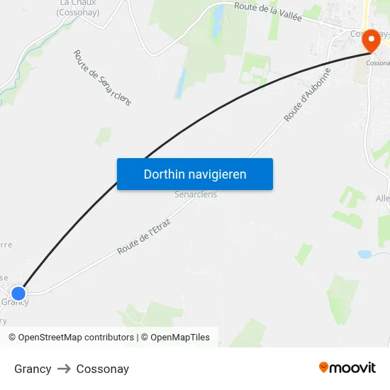 Grancy to Cossonay map