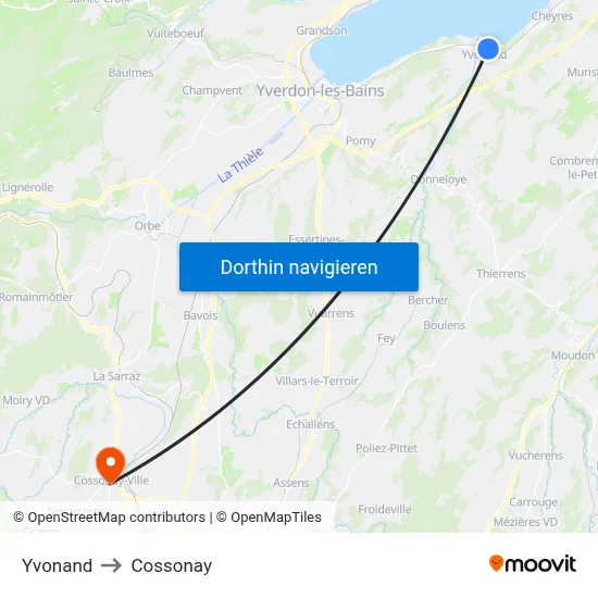 Yvonand to Cossonay map