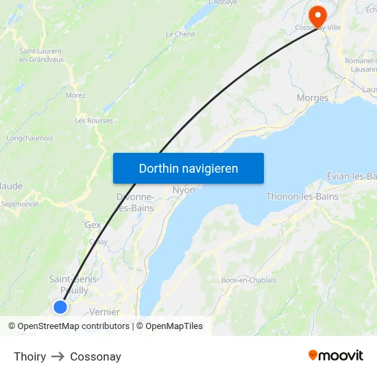 Thoiry to Cossonay map