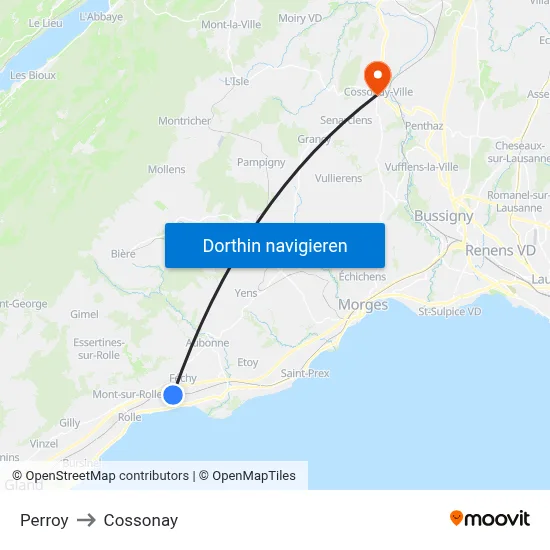 Perroy to Cossonay map