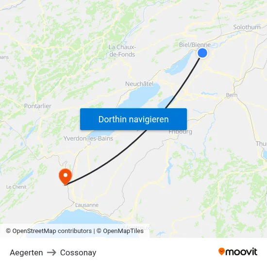 Aegerten to Cossonay map