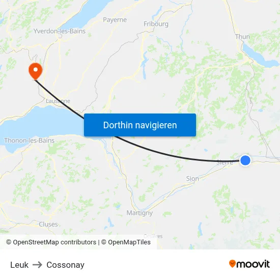 Leuk to Cossonay map
