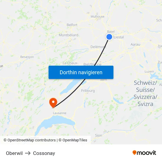 Oberwil to Cossonay map