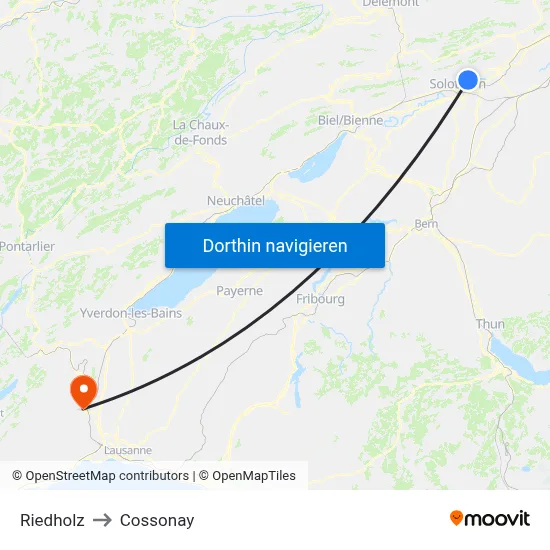 Riedholz to Cossonay map