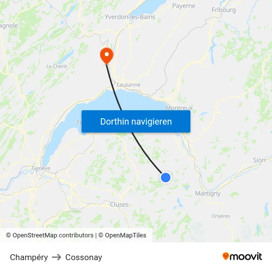 Champéry to Cossonay map