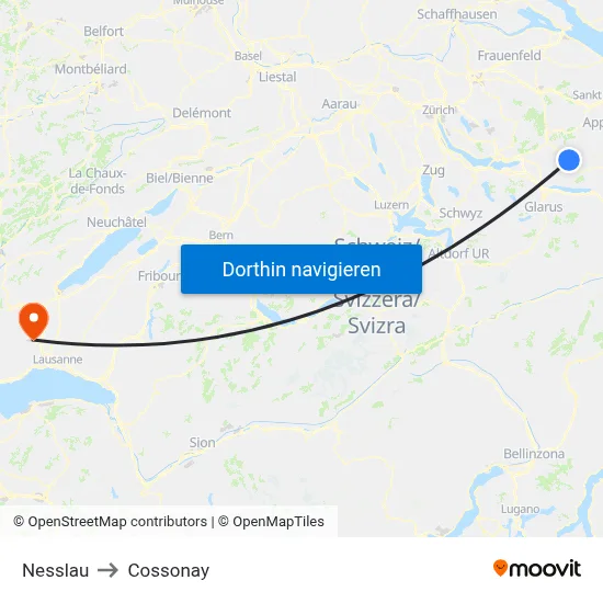 Nesslau to Cossonay map
