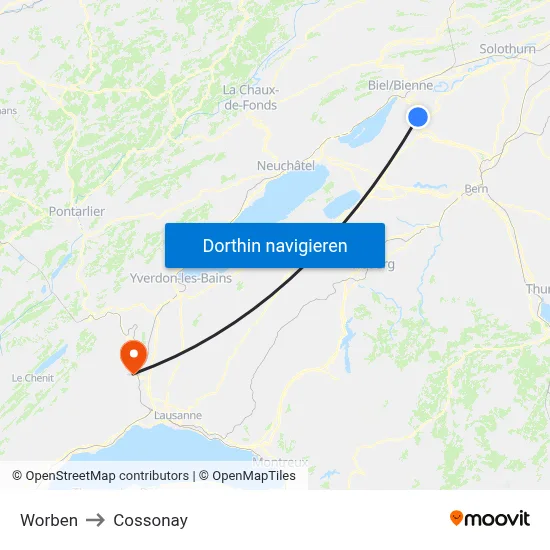 Worben to Cossonay map