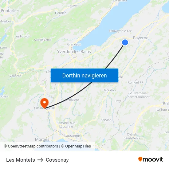 Les Montets to Cossonay map